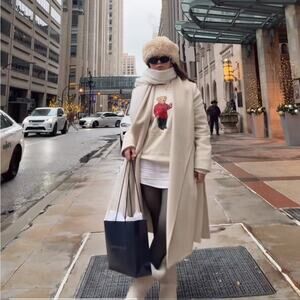 Lauren Ralph Lauren Wool Belted Wrap Coat in Moda Cream 10